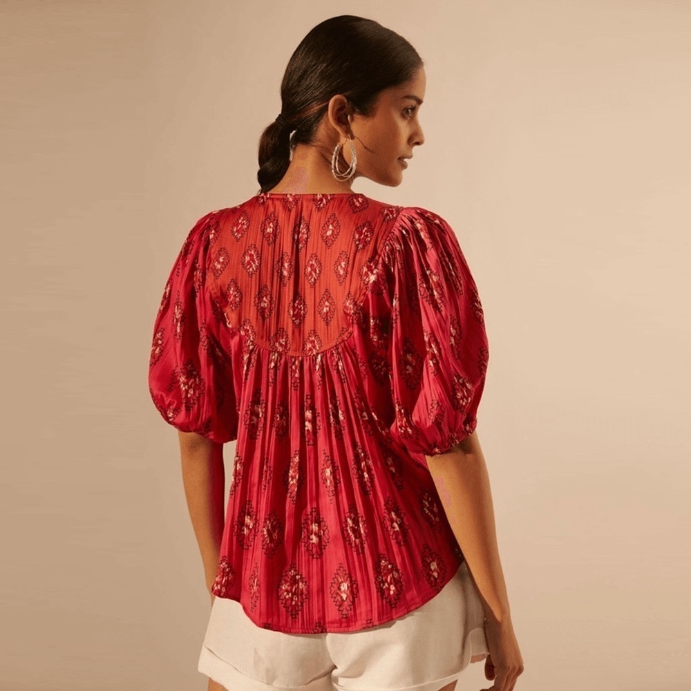 Anthropologie - Drapey Henley Pullover - Pink Combo - Picture 2 of 12
